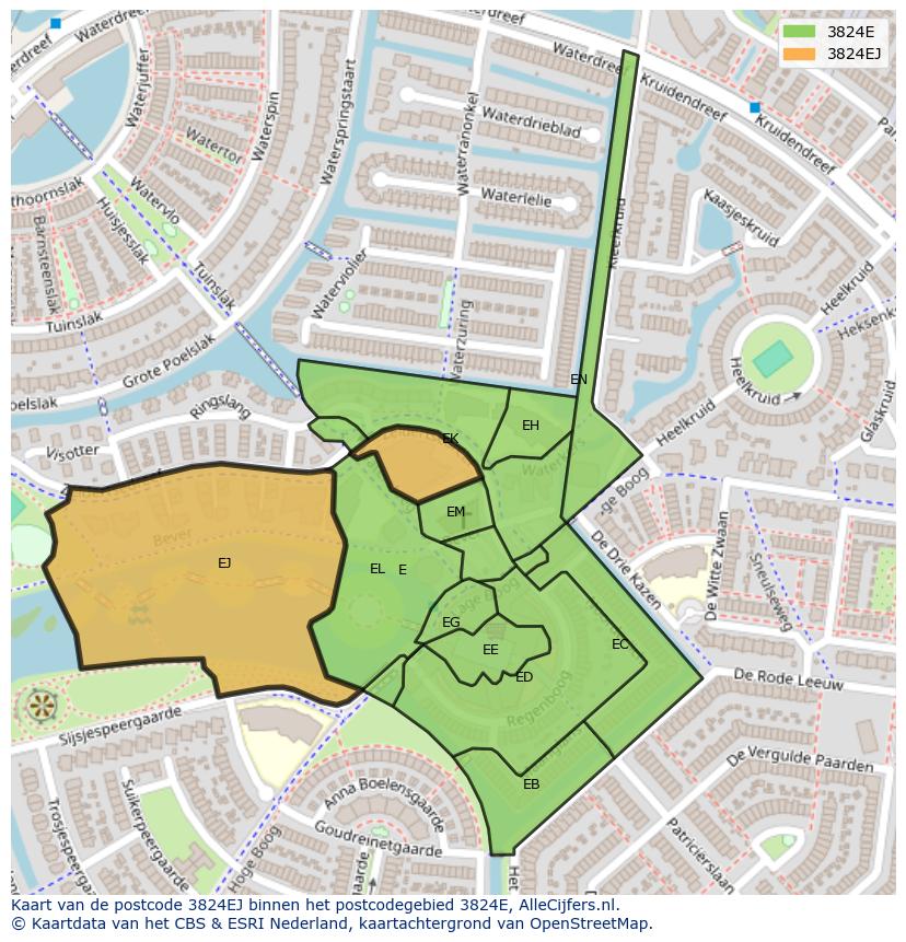 Afbeelding van het postcodegebied 3824 EJ op de kaart.