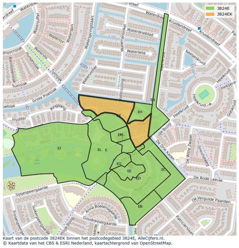 Afbeelding van het postcodegebied 3824 EK op de kaart.