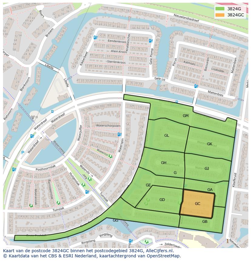 Afbeelding van het postcodegebied 3824 GC op de kaart.