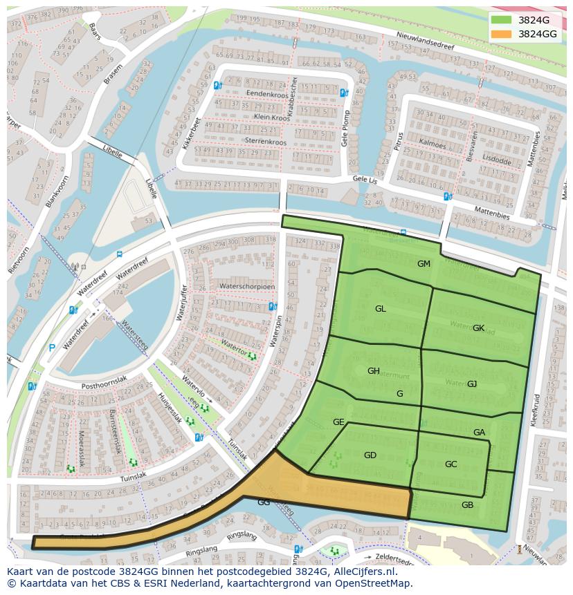Afbeelding van het postcodegebied 3824 GG op de kaart.