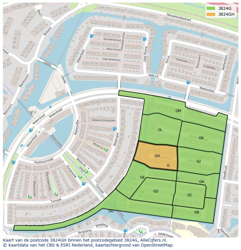 Afbeelding van het postcodegebied 3824 GH op de kaart.