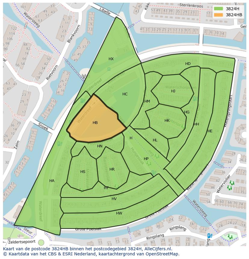 Afbeelding van het postcodegebied 3824 HB op de kaart.