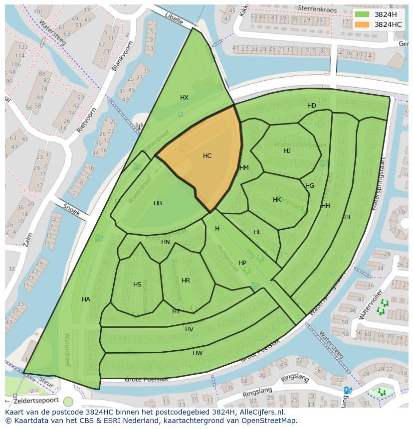 Afbeelding van het postcodegebied 3824 HC op de kaart.