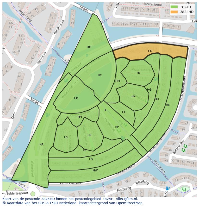 Afbeelding van het postcodegebied 3824 HD op de kaart.