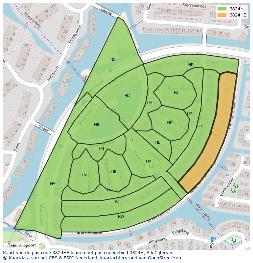 Afbeelding van het postcodegebied 3824 HE op de kaart.