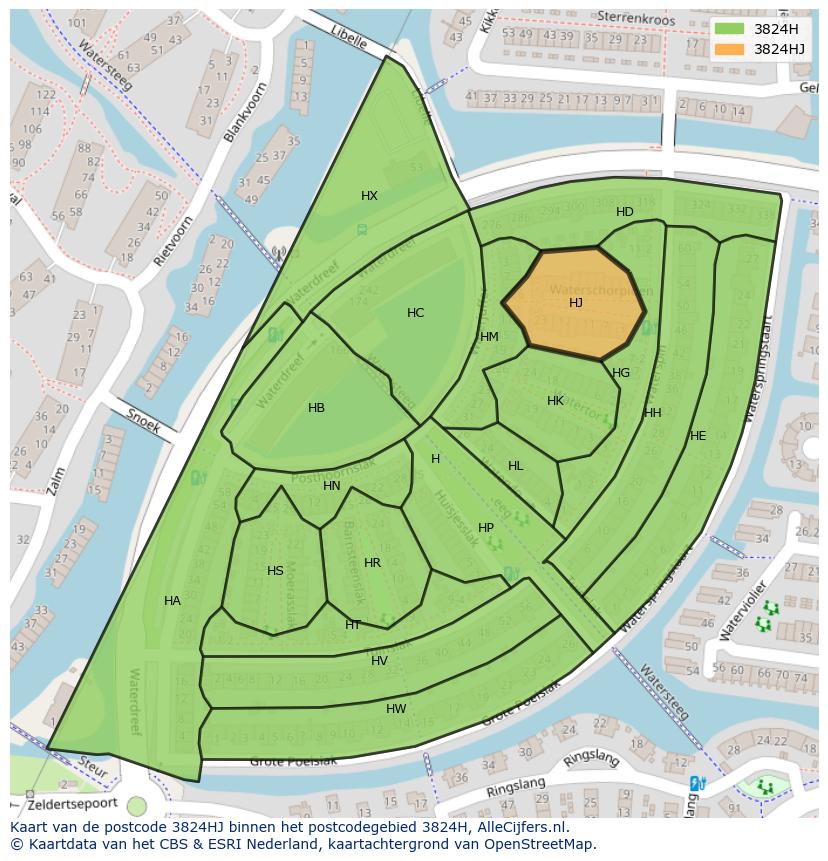 Afbeelding van het postcodegebied 3824 HJ op de kaart.