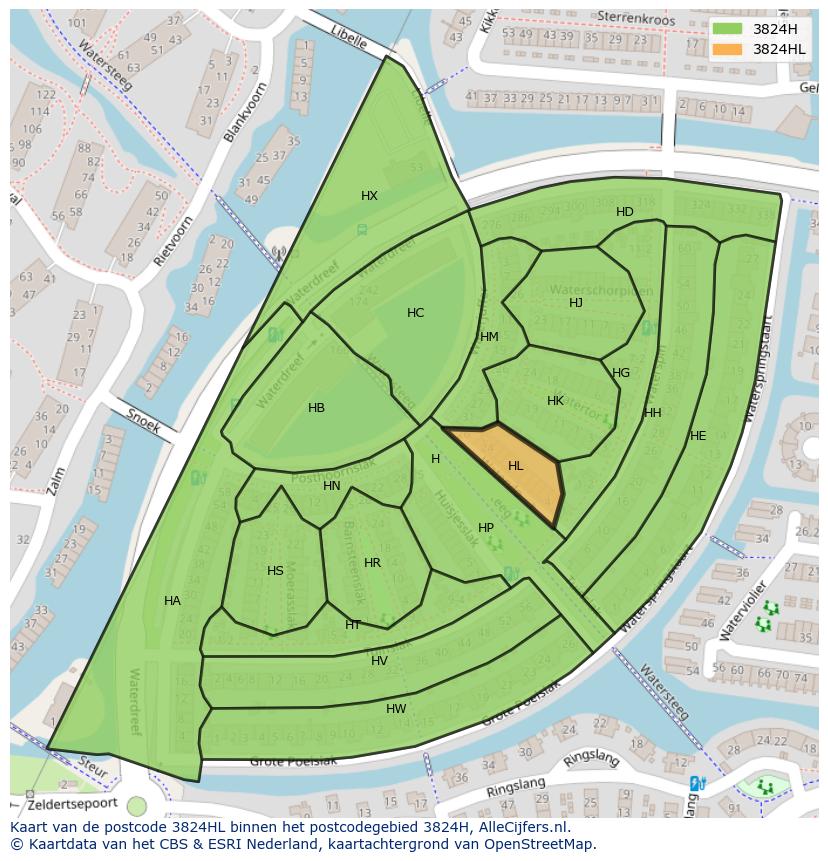 Afbeelding van het postcodegebied 3824 HL op de kaart.