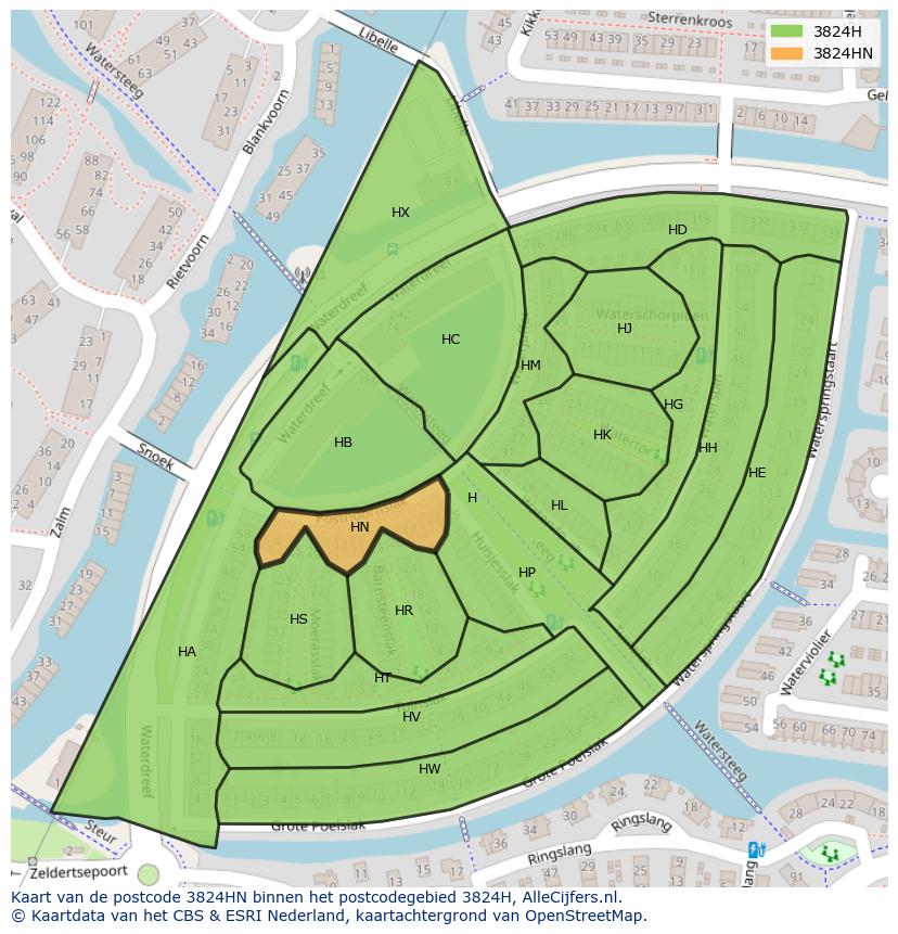 Afbeelding van het postcodegebied 3824 HN op de kaart.