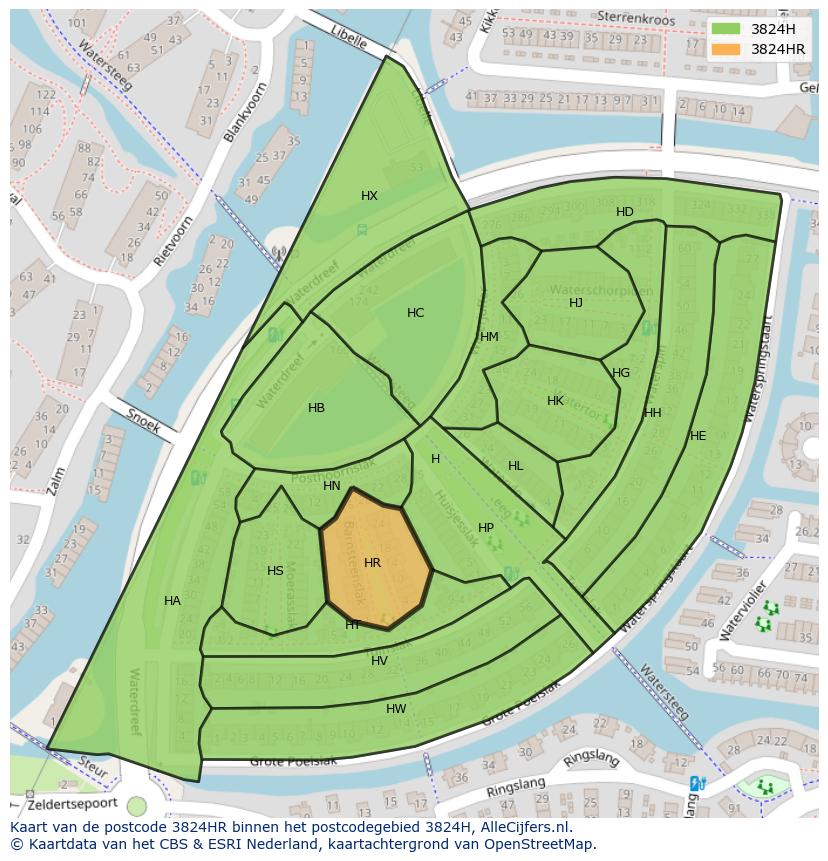 Afbeelding van het postcodegebied 3824 HR op de kaart.