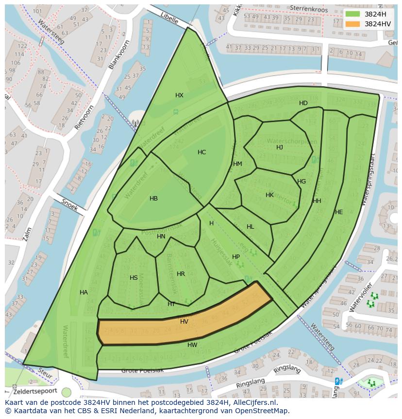 Afbeelding van het postcodegebied 3824 HV op de kaart.