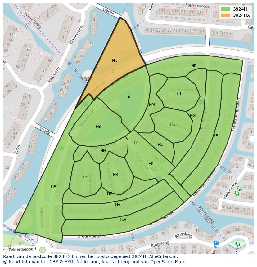 Afbeelding van het postcodegebied 3824 HX op de kaart.