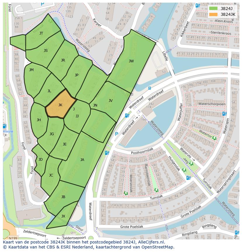 Afbeelding van het postcodegebied 3824 JK op de kaart.