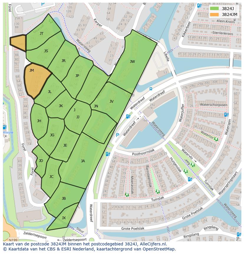 Afbeelding van het postcodegebied 3824 JM op de kaart.