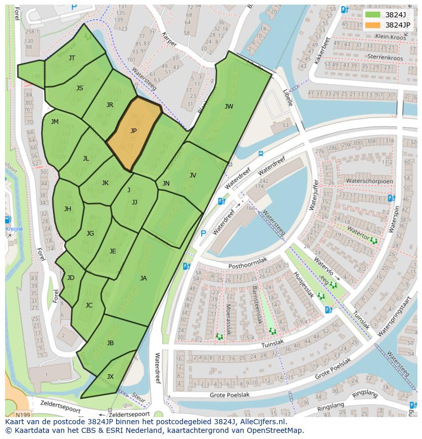 Afbeelding van het postcodegebied 3824 JP op de kaart.