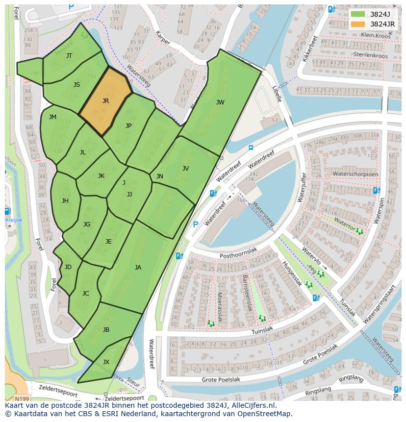 Afbeelding van het postcodegebied 3824 JR op de kaart.