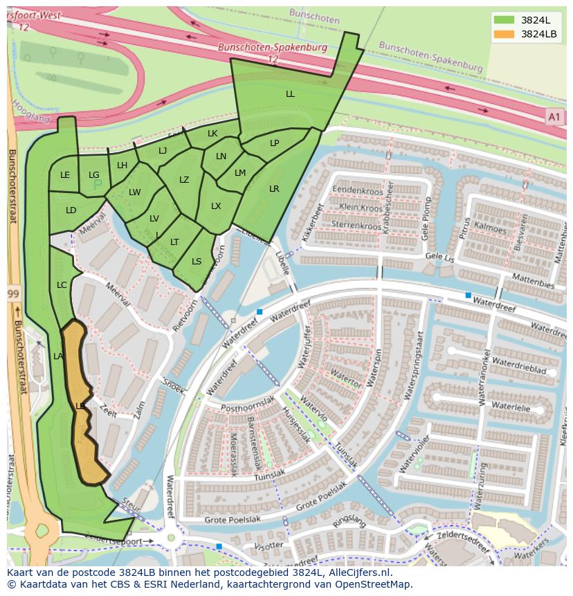 Afbeelding van het postcodegebied 3824 LB op de kaart.