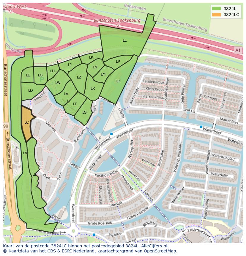 Afbeelding van het postcodegebied 3824 LC op de kaart.
