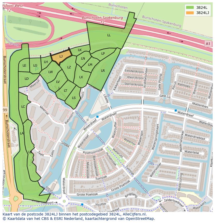 Afbeelding van het postcodegebied 3824 LJ op de kaart.