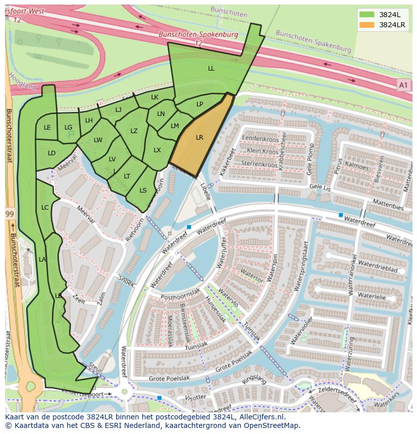 Afbeelding van het postcodegebied 3824 LR op de kaart.