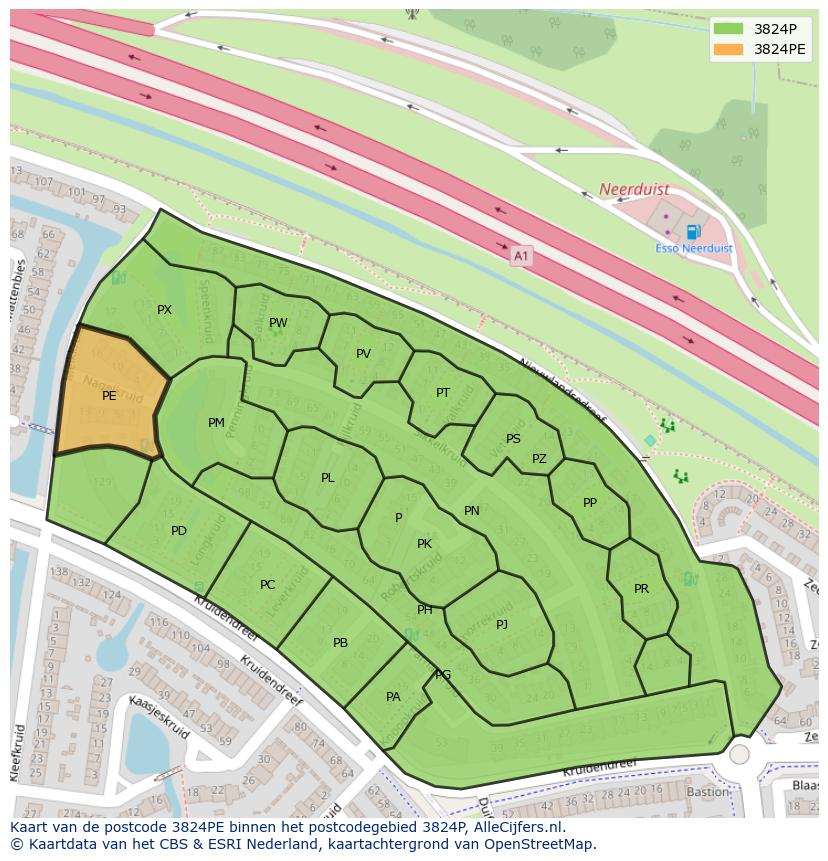 Afbeelding van het postcodegebied 3824 PE op de kaart.
