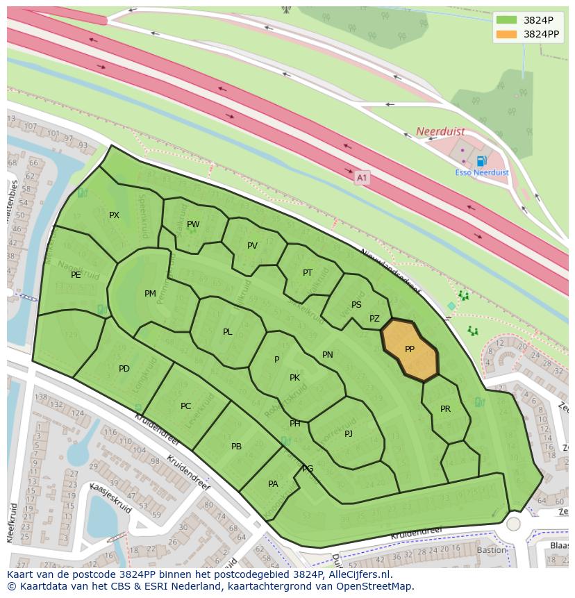 Afbeelding van het postcodegebied 3824 PP op de kaart.