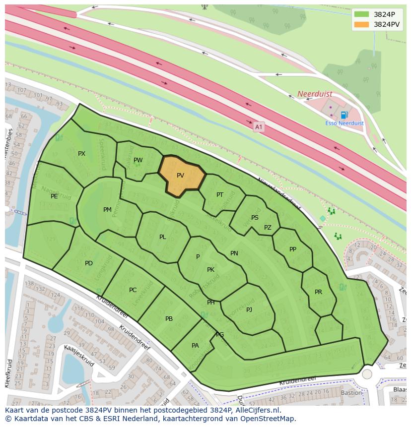 Afbeelding van het postcodegebied 3824 PV op de kaart.