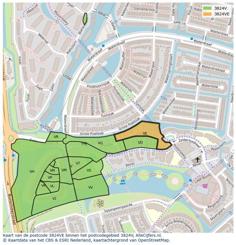 Afbeelding van het postcodegebied 3824 VE op de kaart.