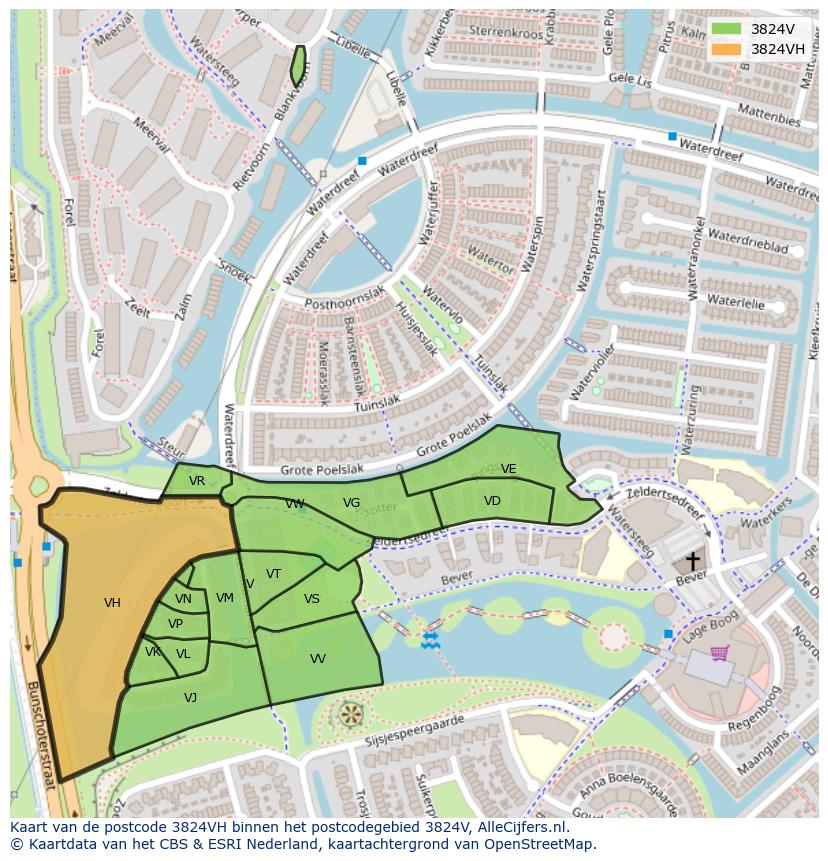 Afbeelding van het postcodegebied 3824 VH op de kaart.