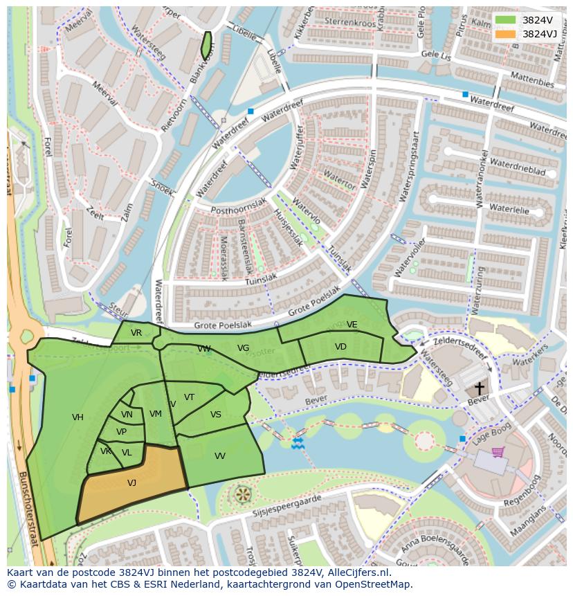 Afbeelding van het postcodegebied 3824 VJ op de kaart.