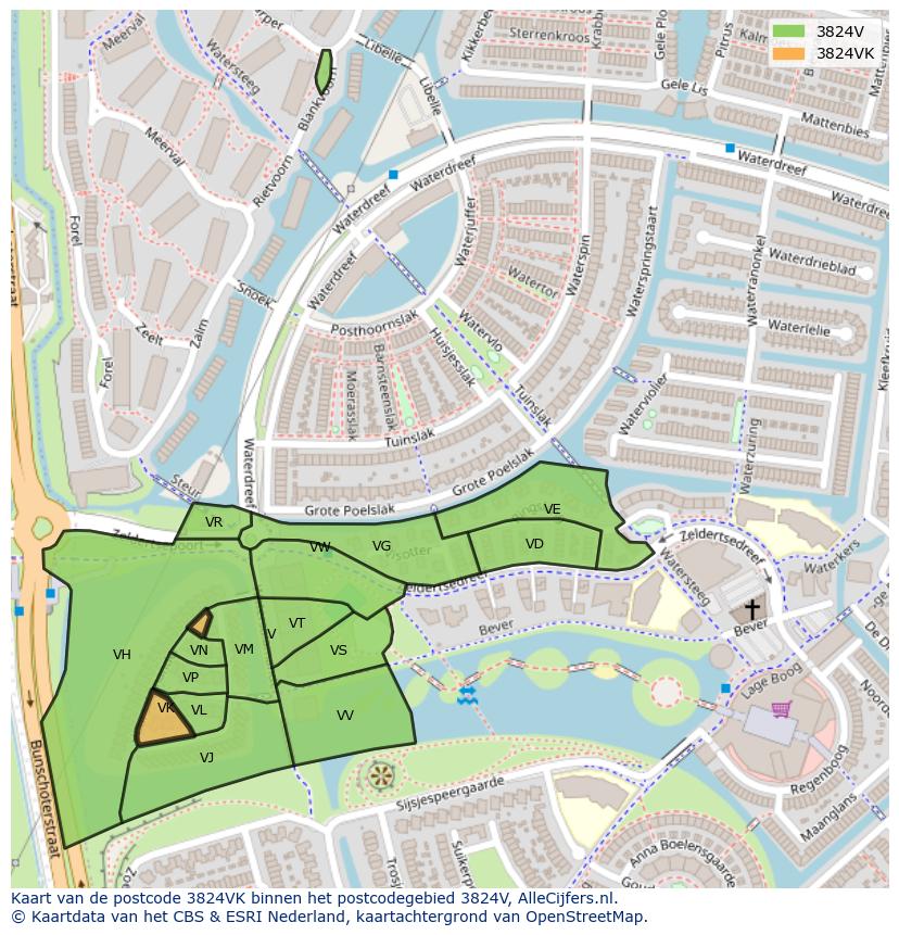 Afbeelding van het postcodegebied 3824 VK op de kaart.