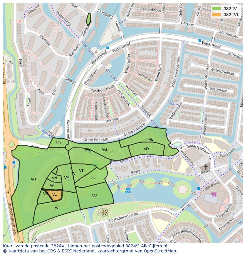 Afbeelding van het postcodegebied 3824 VL op de kaart.