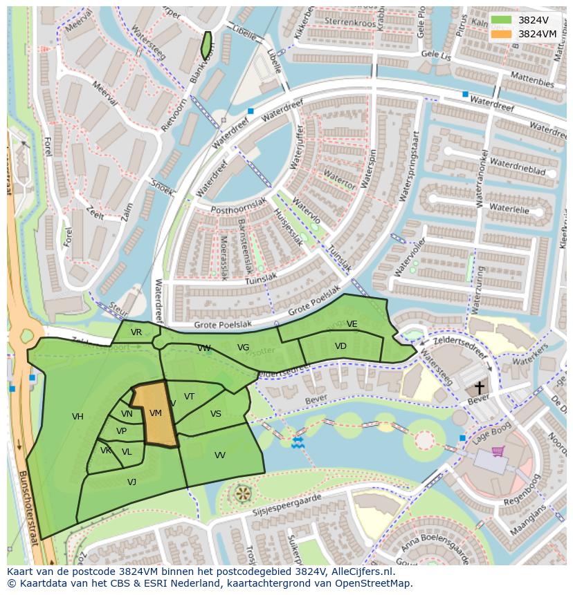 Afbeelding van het postcodegebied 3824 VM op de kaart.
