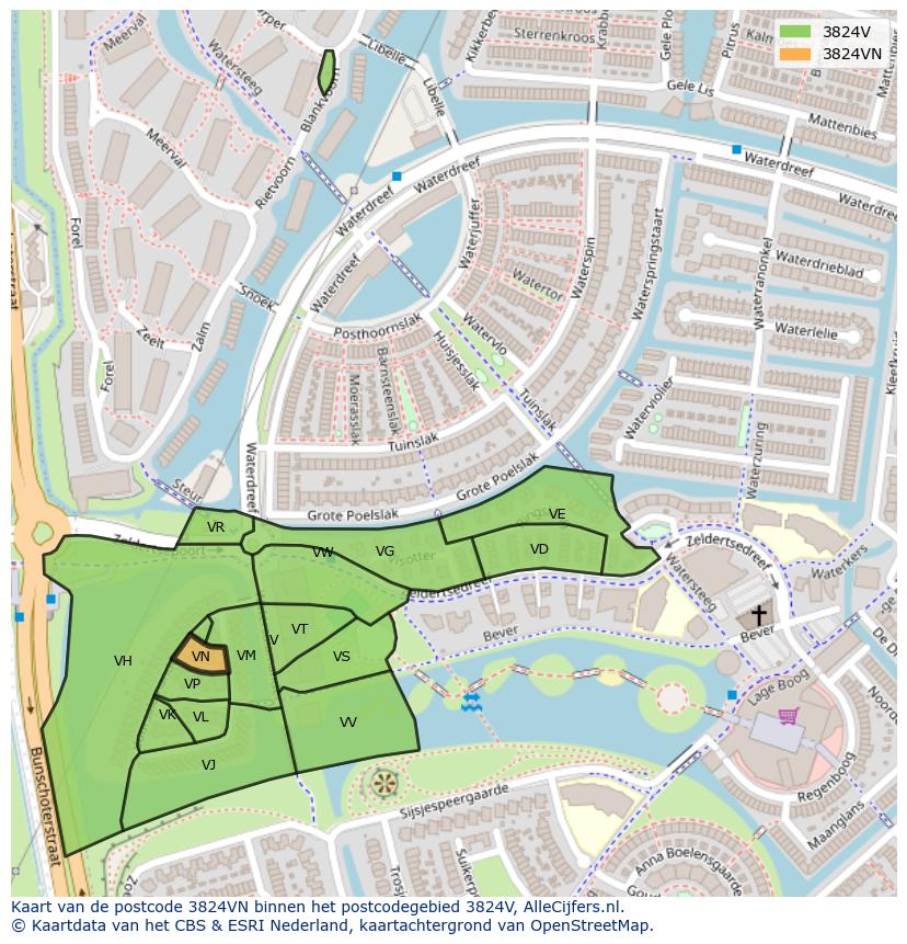 Afbeelding van het postcodegebied 3824 VN op de kaart.