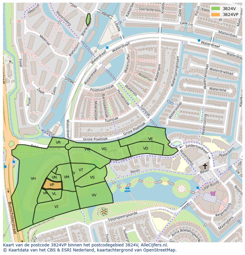 Afbeelding van het postcodegebied 3824 VP op de kaart.
