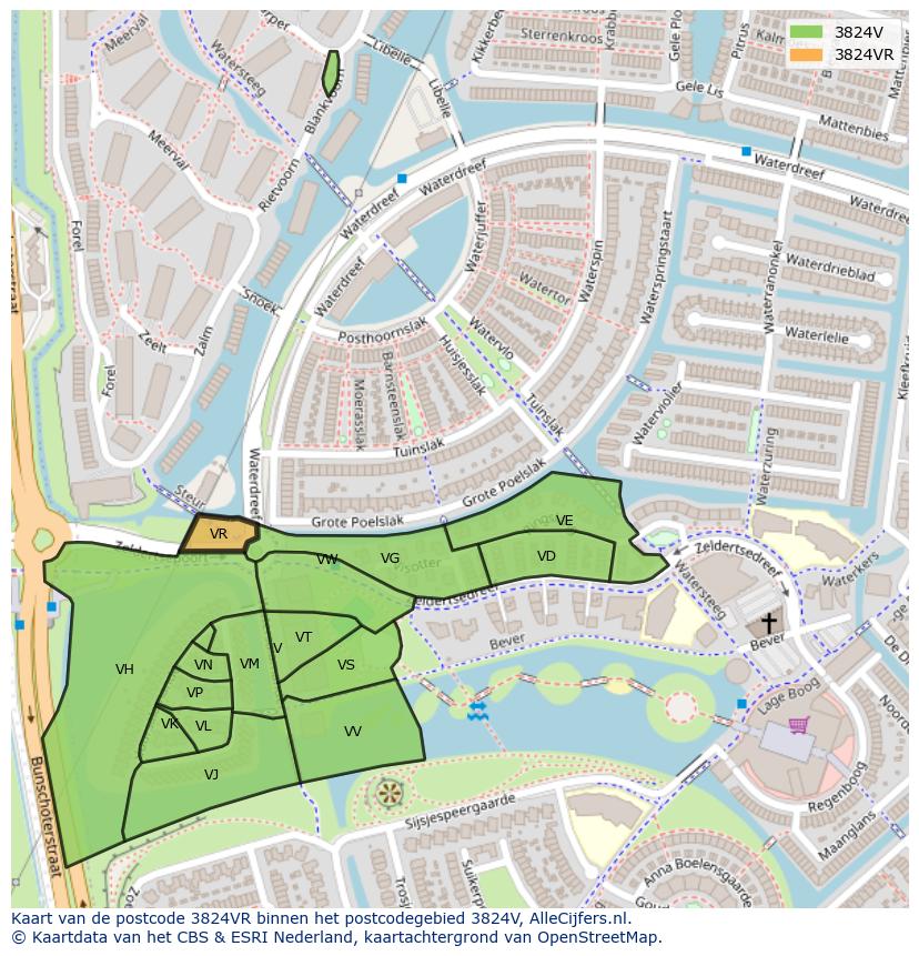 Afbeelding van het postcodegebied 3824 VR op de kaart.
