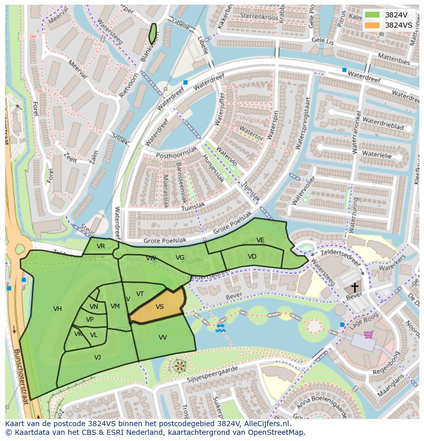Afbeelding van het postcodegebied 3824 VS op de kaart.