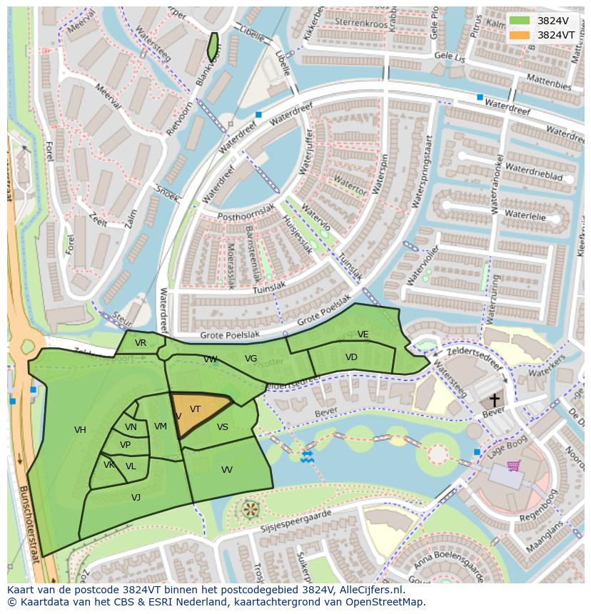Afbeelding van het postcodegebied 3824 VT op de kaart.