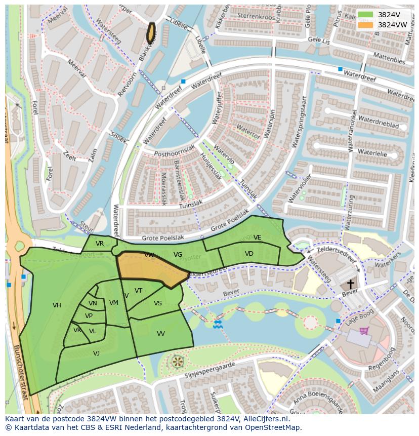 Afbeelding van het postcodegebied 3824 VW op de kaart.