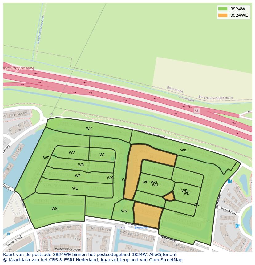 Afbeelding van het postcodegebied 3824 WE op de kaart.