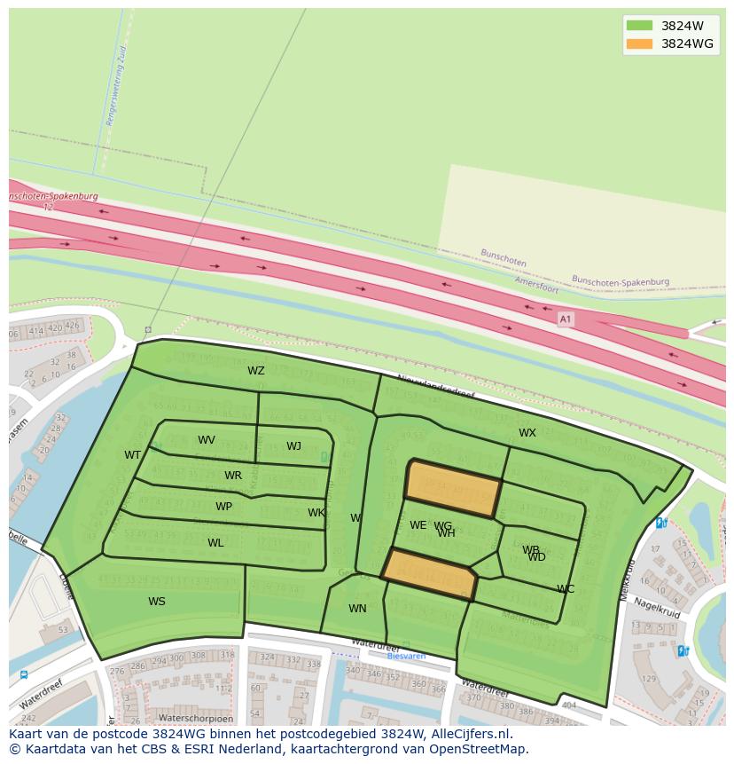 Afbeelding van het postcodegebied 3824 WG op de kaart.