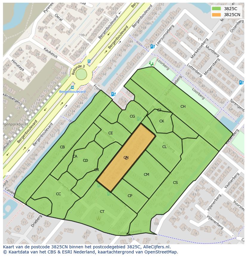 Afbeelding van het postcodegebied 3825 CN op de kaart.