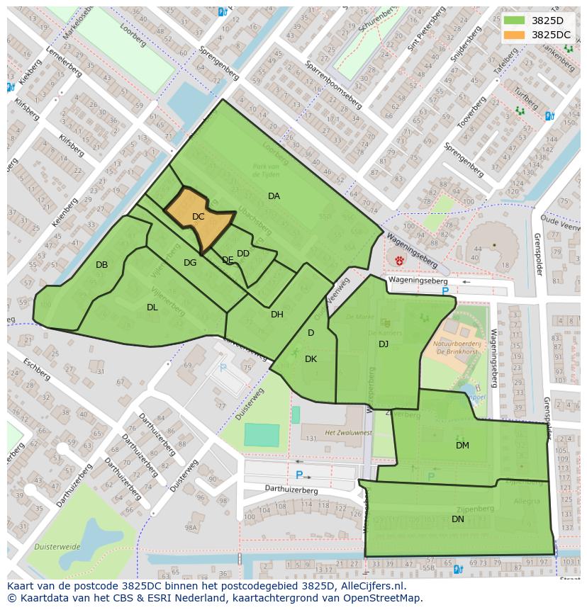 Afbeelding van het postcodegebied 3825 DC op de kaart.