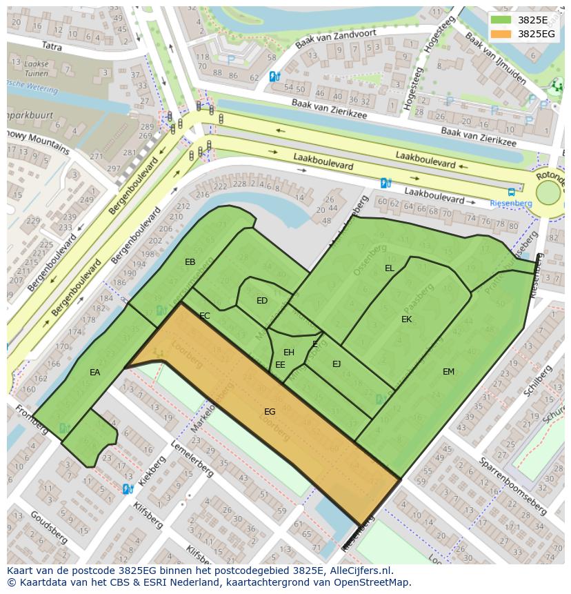 Afbeelding van het postcodegebied 3825 EG op de kaart.