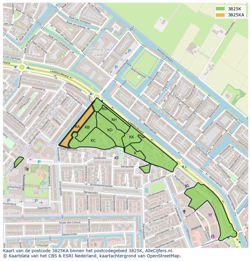 Afbeelding van het postcodegebied 3825 KA op de kaart.