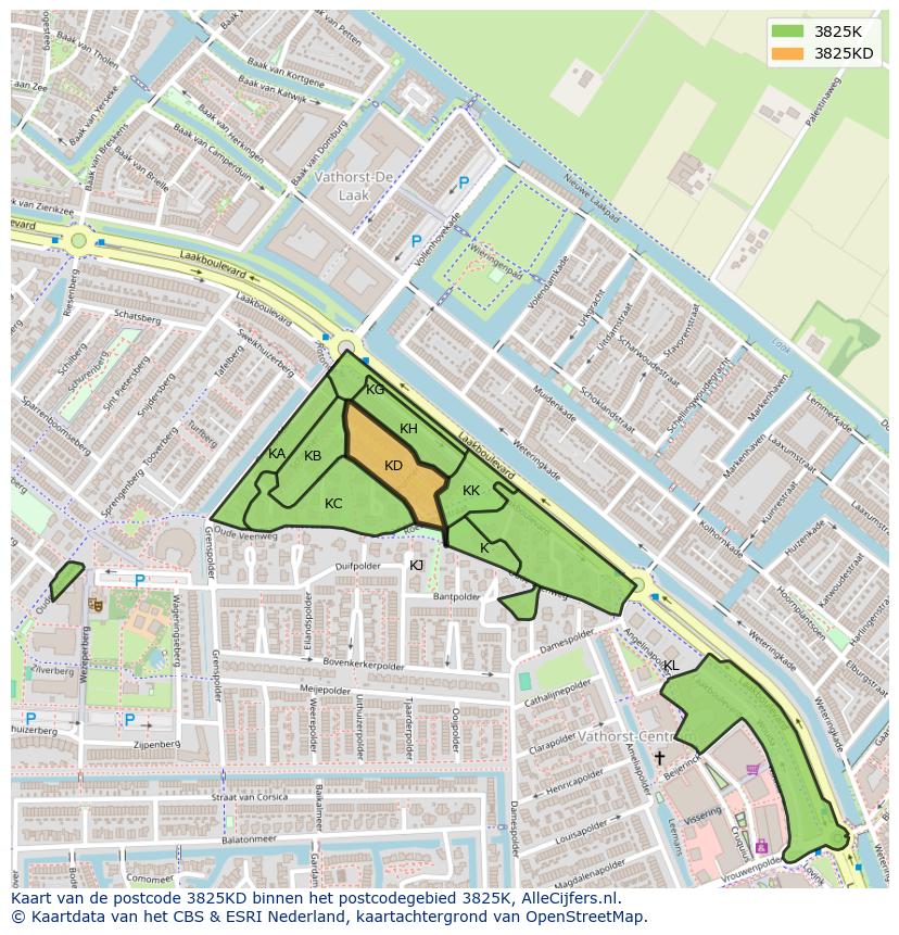 Afbeelding van het postcodegebied 3825 KD op de kaart.