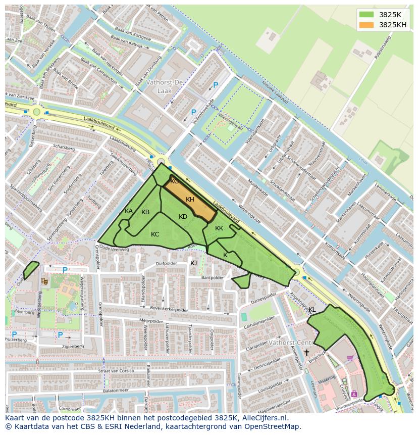 Afbeelding van het postcodegebied 3825 KH op de kaart.