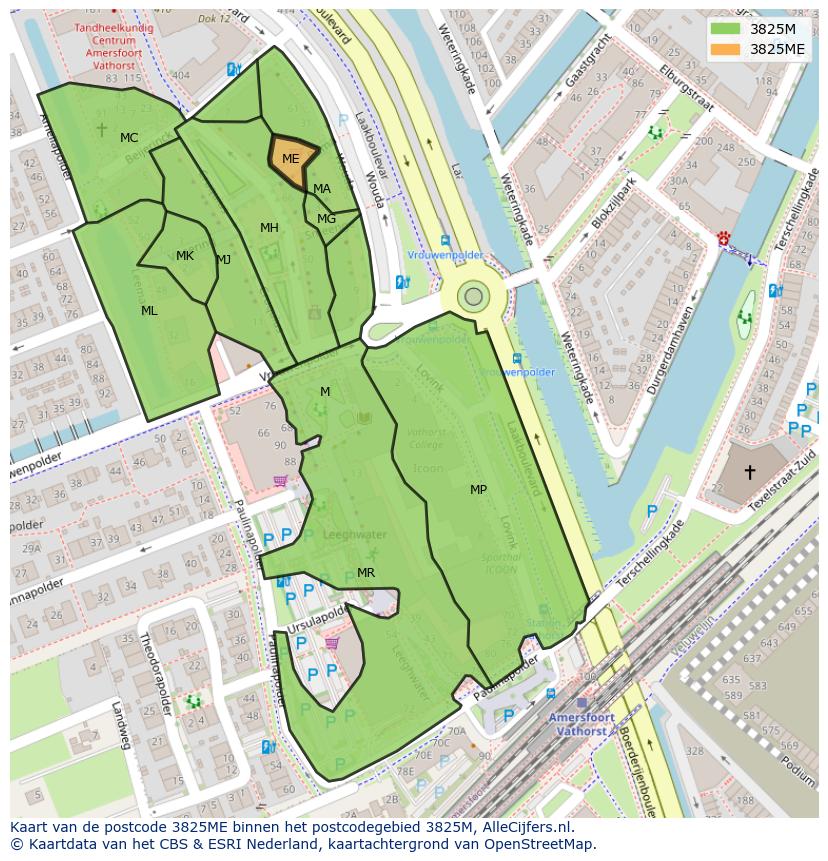 Afbeelding van het postcodegebied 3825 ME op de kaart.