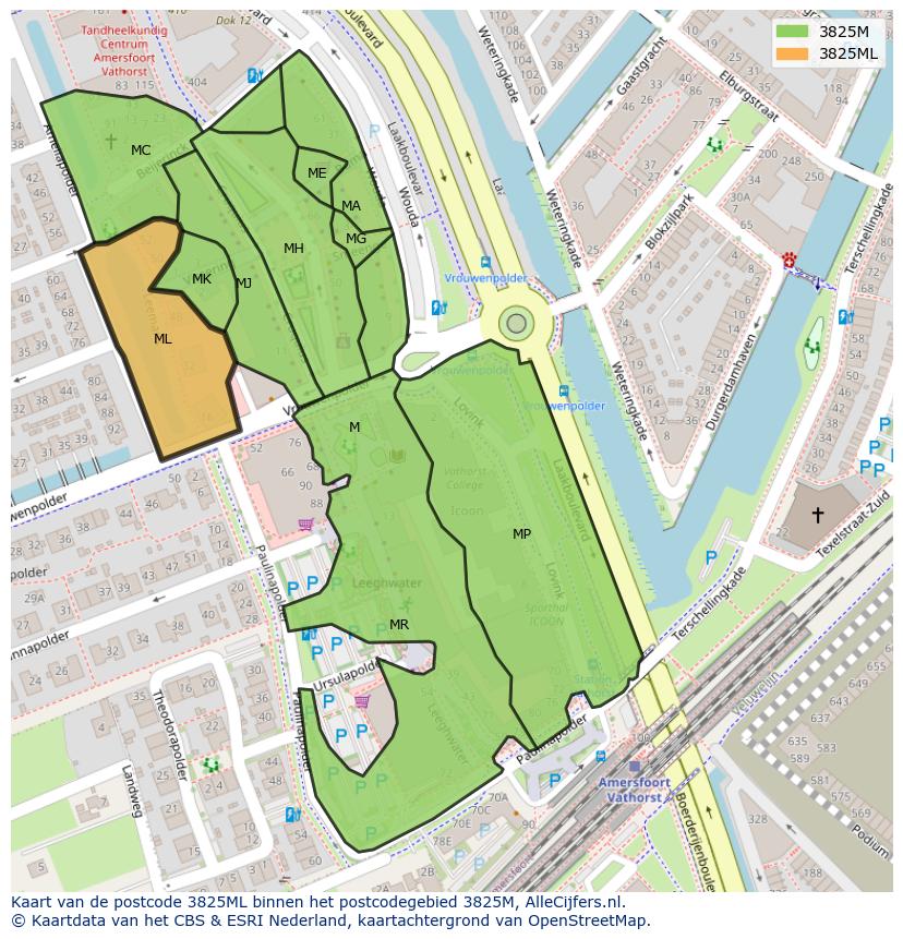 Afbeelding van het postcodegebied 3825 ML op de kaart.