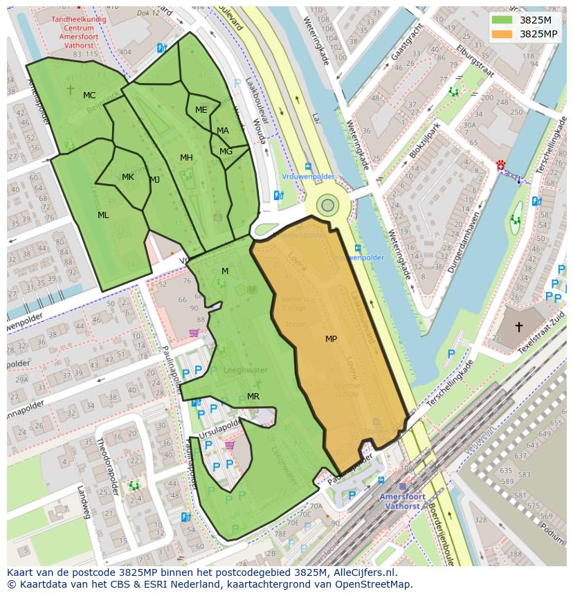 Afbeelding van het postcodegebied 3825 MP op de kaart.