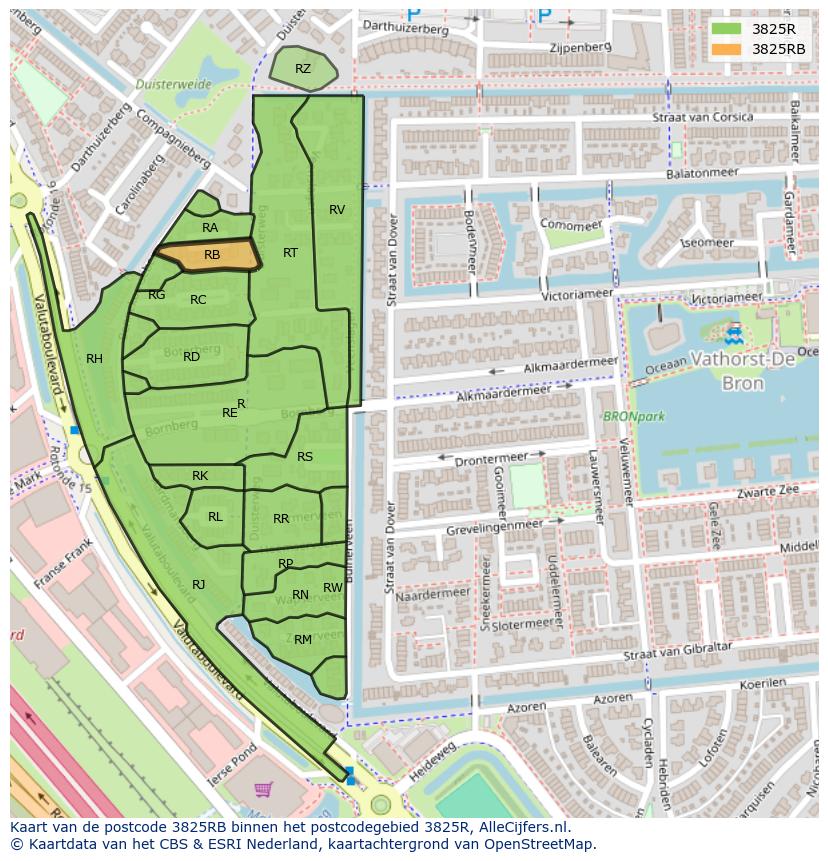 Afbeelding van het postcodegebied 3825 RB op de kaart.